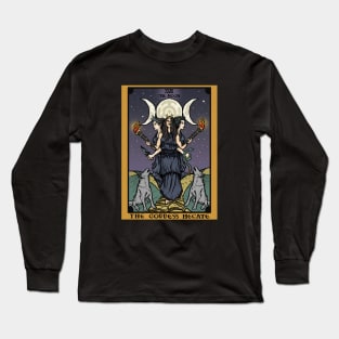 Hecate Triple Moon Goddess of Witchcraft and Magick Witch Hekate Wheel Tarot Card Long Sleeve T-Shirt